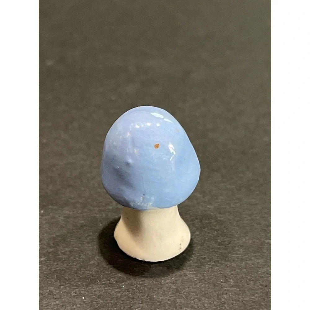 Vntg Miniature Glass Ladybug with Heart Antennae and Ceramic Blue Mushroom Set